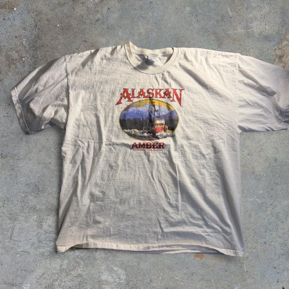 Alaskan Amber Brewery Fishing Boat Graphic T-Shirt White 2XL Beer Tee